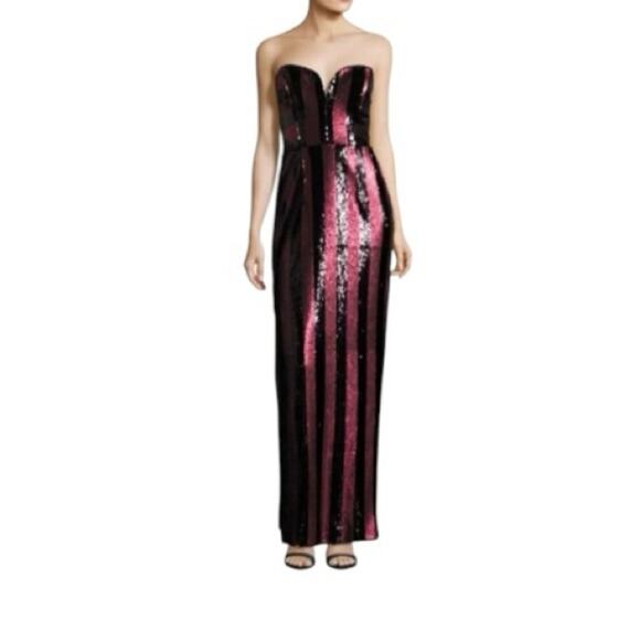 Milly Sequin Strapless Gown Stripes Carly Red and Black Size 2 Hollywood Glam - Picture 1 of 6